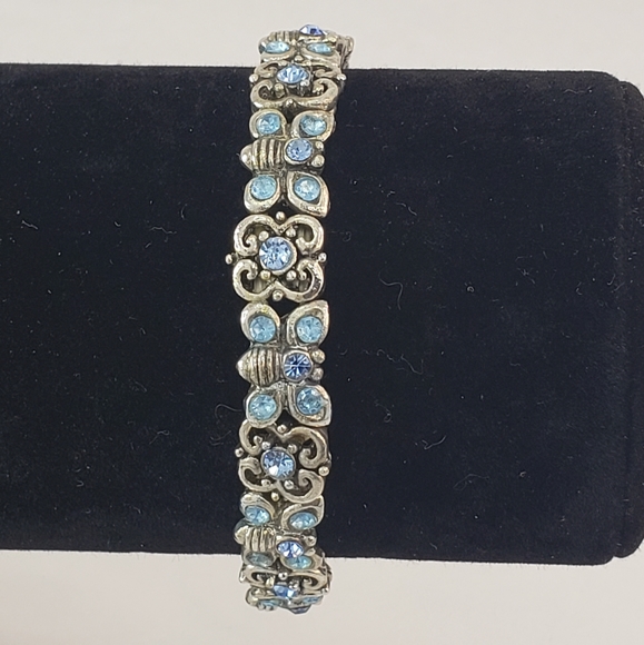 Silver Stretch Bracelet Blue Crystals - Picture 3 of 7